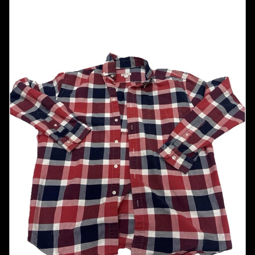 MERONA Long Sleeve Mens XL Red Blue White Plaid Button Down